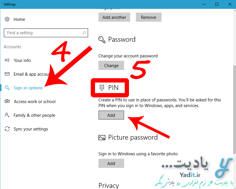 ایجاد پین (PIN) برای ورود به ویندوز 10