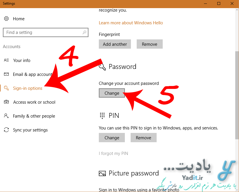 تغییر رمز عبور (Password) ورود به ویندوز 10