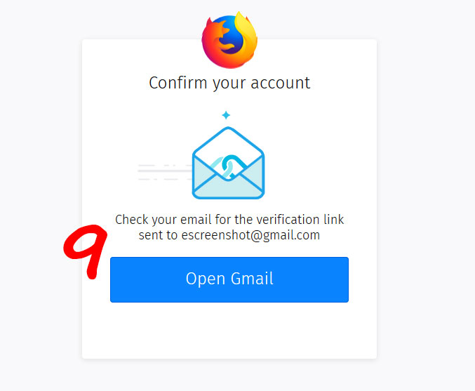 تایید ایمیل وارد شده برای اکانت فایرفاکس و اتصال به آن اکانت