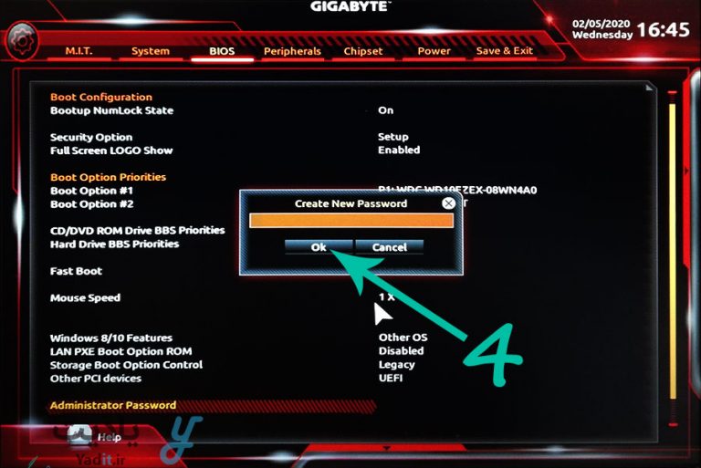 آموزش نحوه رمز گذاشتن روی بایوس کامپیوتر دارای مادربردهای گیگابایت یا